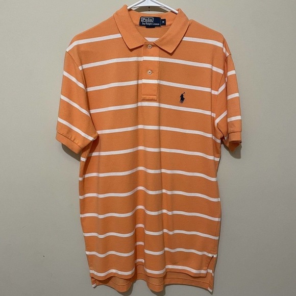Polo Ralph Lauren Shirt Men's Small Short Sleeve orange White Striped preppy - Picture 3 of 8